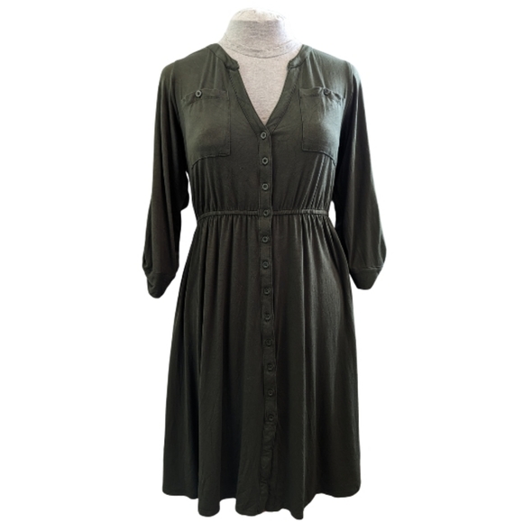 torrid Dresses & Skirts - Torrid sz0 (Lg) Army Green soft jersey 3/4 sleeve midi stretch shirt dress EUC